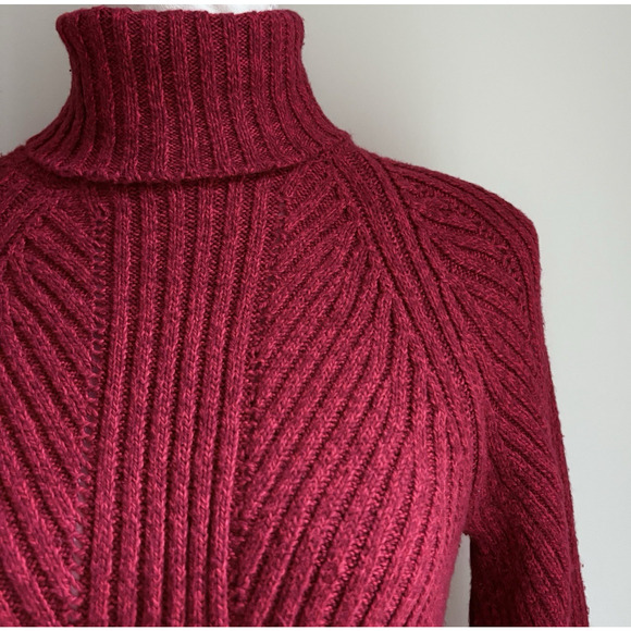 SUNDANCE Ribbed Knit Turtleneck Fitted Sweater Cotton Silk Stretchy Red S - Picture 2 of 13